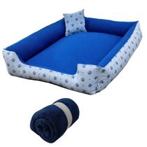 cama para cachorro grande cama para pet cama retangular azul coroinhas + cobertinha pet