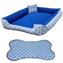 cama para cachorro grande cama para pet cama retangular azul coroinhas +tapete para comedouros