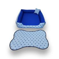 cama para cachorro grande cama para pet cama retangular azul coroinhas +tapete para comedouros