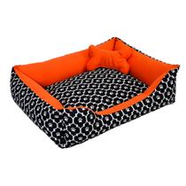 Cama para Cachorro Médio 60X50 Com Zíper Estampa Ossinho Patinha Laranja