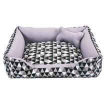 Cama para Cachorro ou Gato Tamanho Grande 70x55cm + Ossinho Geométrico Preto Cinza Cama para Cachorro ou Gato Tamanho Grande 70x55cm + Ossinho Geométrico Preto Cinza