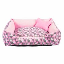 Cama para Cachorro ou Gato Tamanho Grande 70x55cm + Ossinho Geométrico Rosa