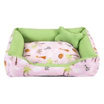 Cama para Cachorro ou Gato Tamanho Grande 70x55cm + Ossinho Safari Rosa Com Verde