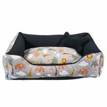 Cama para Cachorro ou Gato Tamanho Médio 60x55cm + Ossinho Safari Cinza Com Preto - Lh Enxovais