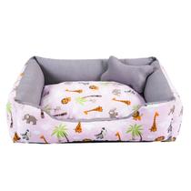 Cama para Cachorro ou Gato Tamanho Médio 60x55cm + Ossinho Safari Rosa Com Cinza