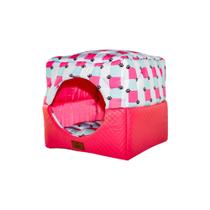 Cama para Cachorro Toca Quadrada em material sintético + Poliéster Rosa e Lilás Média (M) 40 x 40 x 40 cm