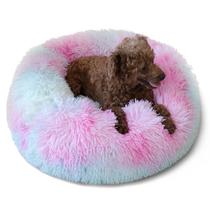 Cama para cães, donut calmante e não peixinho, 48 cm, pêssego, lavável por 7 kg