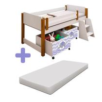 Cama Para Criança Com 2 Baús Elefante Roxo E Colchão Solteiro Branco E Mel Naty Divaloto