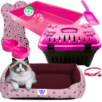 Cama Para Gato Almofada + Caixa de Areia de Gato + Caixa Para Transportar Pets + Coleira Gato + Tapetinho