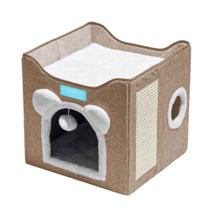 Cama para Gatos com 2 Andares Dobrável Casinha Com Arranhador Pet Toca Caminha Dobravel Toca Portatil Casa Para Gato Com Bolinha Antiestresse Marrom