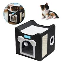 Cama para Gatos com 2 Andares Dobrável Casinha Com Arranhador Pet Toca Caminha Dobravel Toca Portatil Casa Para Gato Com Bolinha Antiestresse Preto