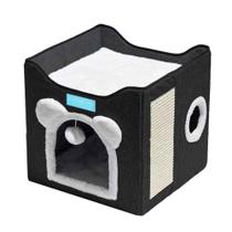 Cama para Gatos com 2 Andares Dobrável Casinha Com Arranhador Pet Toca Caminha Dobravel Toca Portatil Casa Para Gato Com Bolinha Antiestresse Preto Cama para Gatos com 2 Andares Dobrável Casinha Com Arranhador Pet Toca Caminha Dobravel Toca Portatil Casa Para Gato Com Bolinha Antiestresse Preto