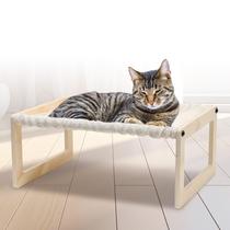 Cama para Gatos EUIJOIP Hamaca Elevada de Madera con Almohadilla Lavable