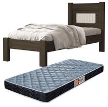 Cama Para Quarto De Solteiro MDF Com Estrado Madeira Clara Com Colchão Incluso 188x88cm Design Moderno Com Pés Alto