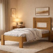 Cama Para Quarto De Solteiro MDF Com Estrado Madeira Clara Design Moderno Com Pés Alto
