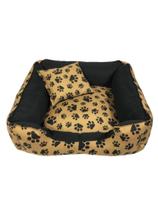 Cama pet 70 x 70 cm caminha para cachorro lavável tamanho G c/ zíper fundo impermeável patinha bege