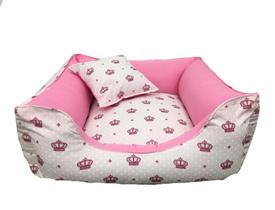 Cama pet 70 x 70 cm caminha para cachorro lavável tamanho G c/ zíper impermeável coroa rosa com pink