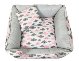 Cama Pet + Almofada P Cachorro Médio - Nuvem Rosa/Cinza