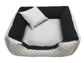 Cama Pet + Almofada P Cachorro Médio - Poá Cinza/Preto - Confecções Marquezzi