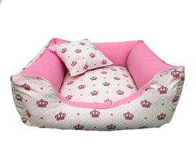 Cama Pet Cachorro Ou Gato 60 X 60 Cm Com Zíper Coroa Rosa