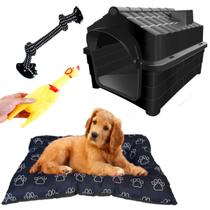 Cama Pet Cães Lavável Preto + Casa N4 Preto + Brinquedos Pet