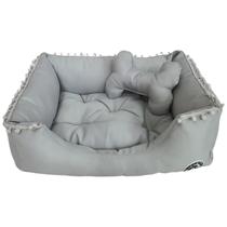 Cama Pet Cinza Cachorro P Almofada Cinza Caminha Com Ziper Mini Brinquedo P