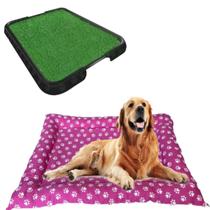 Cama Pet Confortável Grande Rosa + Tapete Canino Grama Pet