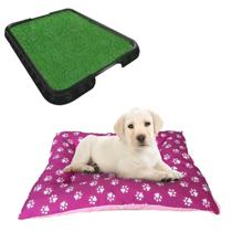 Cama Pet Confortável Pequeno Rosa + Tapete Canino Grama Pet