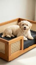 Cama pet grande luxo madeira maciça telinha sextavada lavável pequena media para cachorro bicho personalizada azul