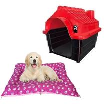 Cama Pet Quadrada Acolchoada Rosa + Casinha Dog Pet Shop N4