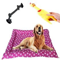 Cama Pet Rosa Lavável + Corda Pet e Mordedor Galinha Som