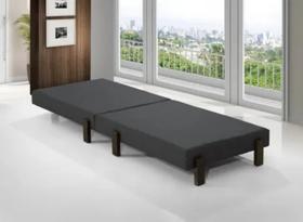 Cama Portátil Dobrável Solteiro Cinza 188x88 Pés de Madeira - LV
