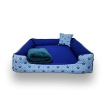 cama pra cachorro grande 70x70cm caminha de cachorro até 15kg + manta (azul coroinhas )