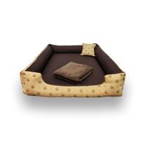 cama pra cachorro grande caminha de cachorro grande retangular marrom + cobertinha pet cama pra cachorro grande caminha de cachorro grande retangular marrom + cobertinha pet