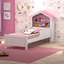 Cama Princesa Infantil Casinha Rosa com Prateleiras Proteção