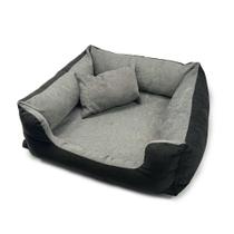 Cama Quadrada Cães e Gatos Sofá Com Capa Removível e Lavável de Pelúcia Preto c/ Cinza