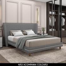 Cama Queen 160cm Com Cabeceira Many P02 Linho Cinza - Mpozenato