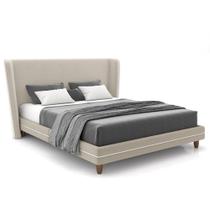 Cama Queen 160cm Com Cabeceira Many P02 Veludo Bege - Mpozenato