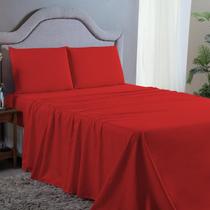 Cama Queen 4 pç Lençol e Fronhas Premium 400 Fios Vermelho