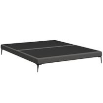 Cama Queen Base Box 158cm Pés Ferro Susano Linho Grafite Z04 - Mpozenato