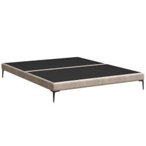 Cama Queen Base Box 158cm Pés Ferro Susano Veludo Bege Z04 - Mpozenato Cama Queen Base Box 158cm Pés Ferro Susano Veludo Bege Z04 - Mpozenato