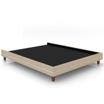 Cama Queen Base Box Pés Madeira 160cm Suném P05 Linho Bege Escuro Bouclê Cru - Lyam Decor