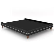 Cama Queen Base Box Pés Madeira 160cm Suném P05 Linho Cinza Escuro Bouclê Cru Lyam Decor