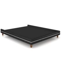 Cama Queen Base Box Pés Madeira 160cm Suném P05 material sintético Preto Bouclê Cru Lyam Decor Cama Queen Base Box Pés Madeira 160cm Suném P05 material sintético Preto Bouclê Cru Lyam Decor