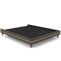 Cama Queen Base Box Pés Madeira 160cm Suném P05 Veludo Marrom Bouclê Cru - Lyam Decor Cama Queen Base Box Pés Madeira 160cm Suném P05 Veludo Marrom Bouclê Cru - Lyam Decor