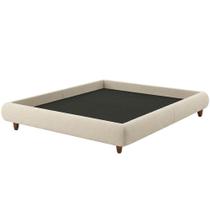 Cama Queen Base Box Pés Madeira 176cm Nami Linho Cru - Nexta Casa Cama Queen Base Box Pés Madeira 176cm Nami Linho Cru - Nexta Casa