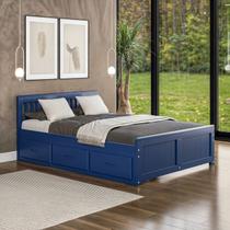 Cama Queen com 6 Gavetas Madeira Maciça Linha Spot Azul/Escuro Cama Queen com 6 Gavetas Madeira Maciça Linha Spot Azul/Escuro