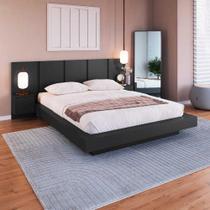 Cama Queen e Cabeceira com 2 Mesas de Cabeceira Suspensas