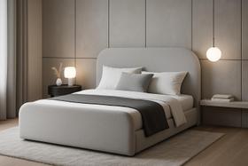 Cama Queen Estofada com Cabeceira Arredondada Luxuosa Baixa Cama Queen Estofada com Cabeceira Arredondada Luxuosa Baixa