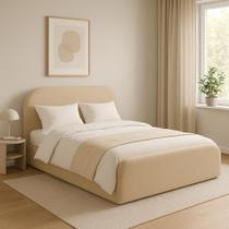 Cama Queen Estofada Tecido Linho ou Boucle Design Moderno Cama Queen Estofada Tecido Linho ou Boucle Design Moderno